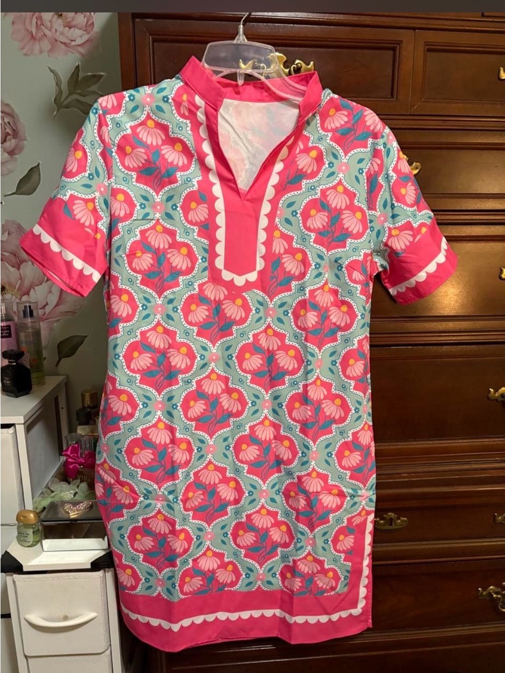 Girls' Pink Floral Print Tunic Dress